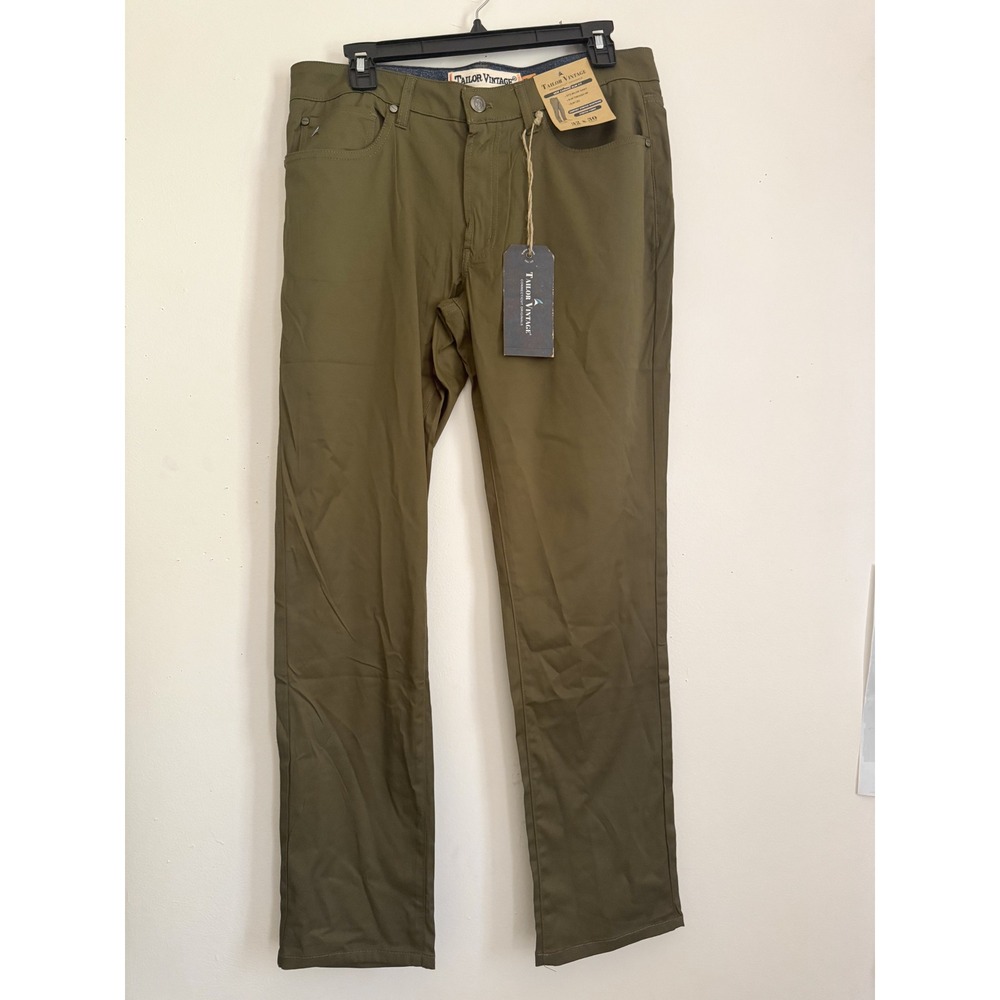 Tailor Vintage Men 32x30 New Canaan Slim Fit Pants Olive Green Gorpcore Stretch